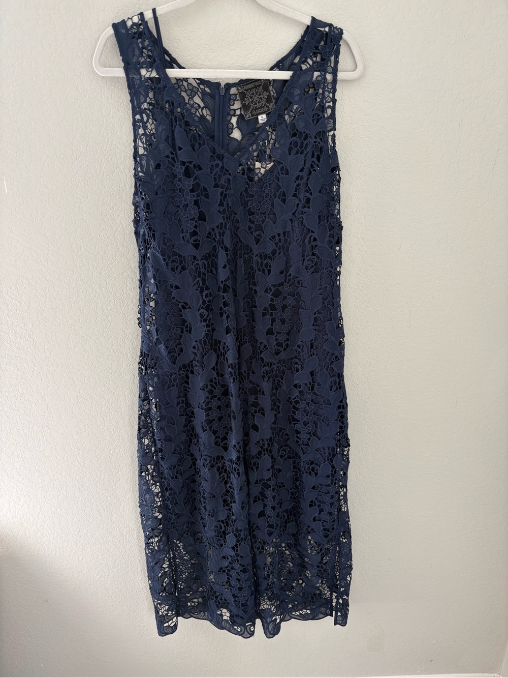 Johnny Was Natalie Navy Lace Overlay Midi Dress Sleeveless Event Cocktail XL New - Picture 12 of 15